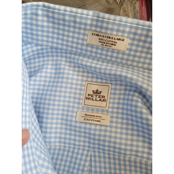 Peter Millar Mens Crown Cool Shirt Sz XX Large Blue Pattern Long Sleeve Linen - Picture 6 of 6